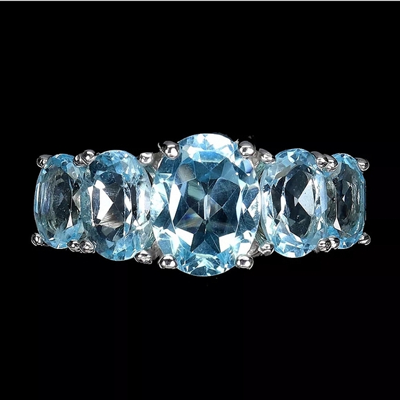 Natural Oval Sky Blue Topaz 9x7mm 925 Sterling Silver Jewelry Ring Sz 6.75/ 7.75 - Picture 4 of 6